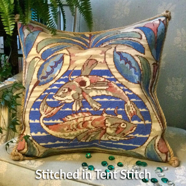 William de Morgan Fish stitched in Tent Stitch